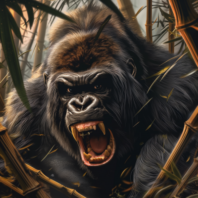 Angry Gorilla with Bamboo Background