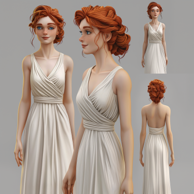 Red Head Female in White Gown Character Design