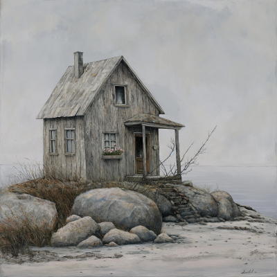 Seaside Wooden Cottage Painting