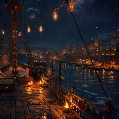 Nighttime Harbor in a Coastal Arabian City