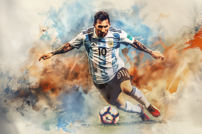 Argentinian Football Player in Watercolor Style