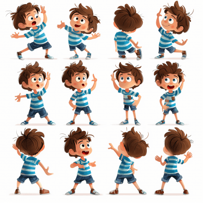 Happy Little Boy in Various Poses and Actions