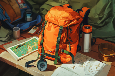 Backpack and Camping Gear Illustration