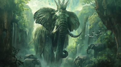 Colossal Elephant in Fantasy Jungle