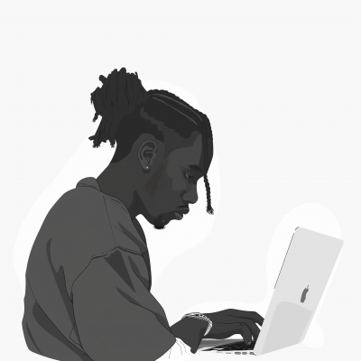Black Guy Coding on Laptop Illustration
