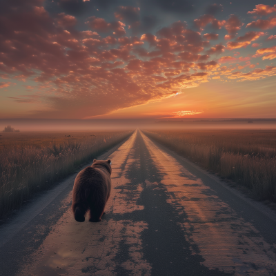 Bear walking towards the horizon