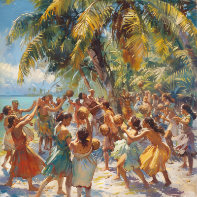 Women Playing Under Coconut Tree