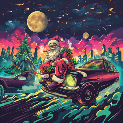 Santa Smoking Cannabis on Car Bonnet