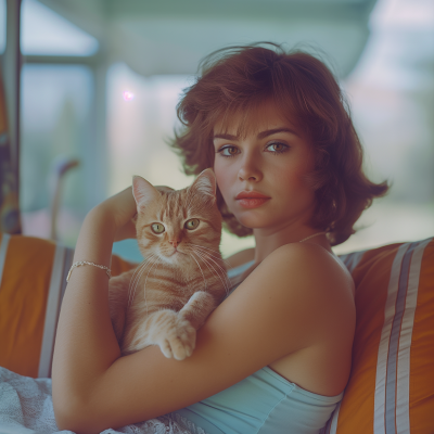 Vintage Portrait of a Woman with Cat