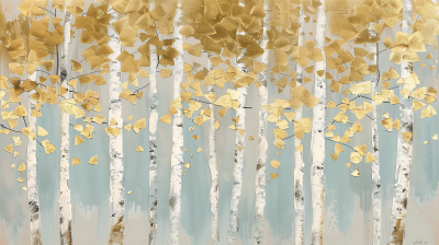 Golden Birch Tree Painting