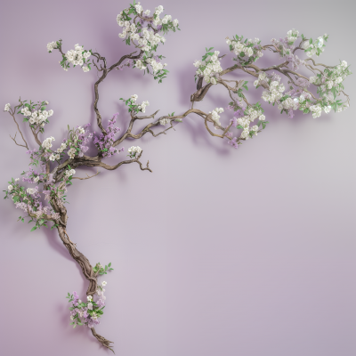 Floral Branch on Light Purple Wall