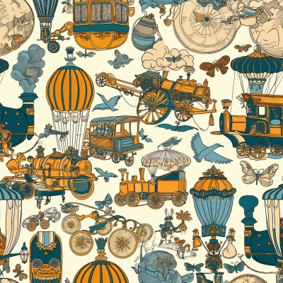 Victorian Travel Themed Repeating Pattern