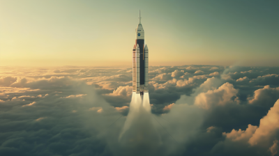 Saturn V Rocket Rising Above the Clouds