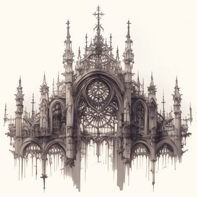 Gothic Cathedral Pen and Ink Drawing