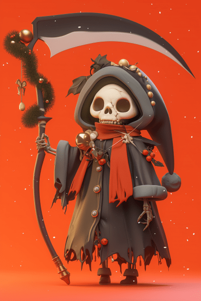 Happy Skeleton with Scythe