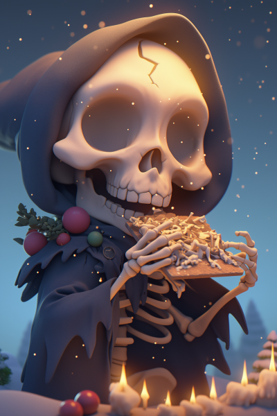 Happy 3D Skeleton in Tattered Black Robes