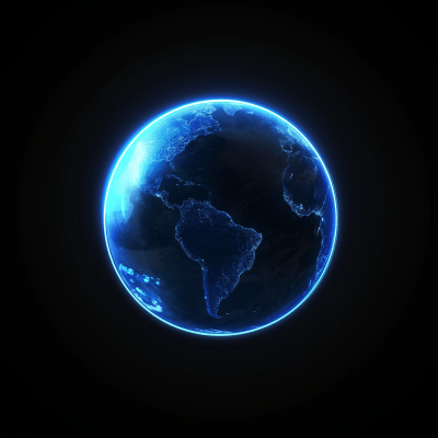 Blue Neon Globe on Black Background