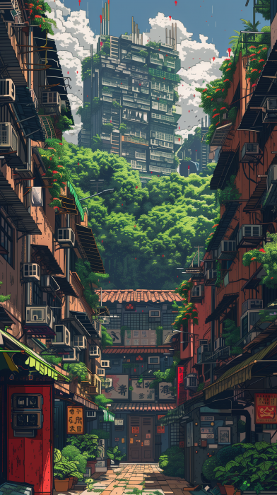 Pixelated Jungle View of Kowloon Walled City