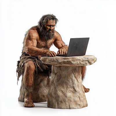 Neanderthal Man with Laptop