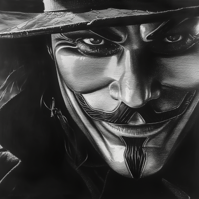 V for Vendetta Black and White Pencil Drawing