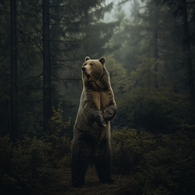 Brown Bear in Dark Forest