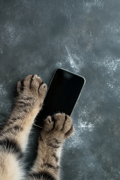 Cat’s Paw Holding iPhone in Van Gogh Style