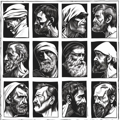 The Twelve Disciples in Woodcut Style