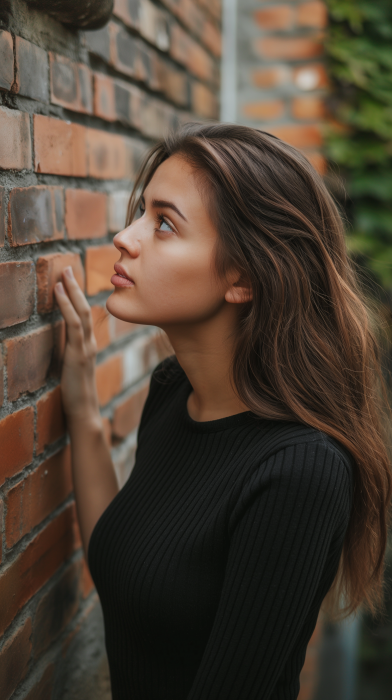 Woman Talking to Brick Wall