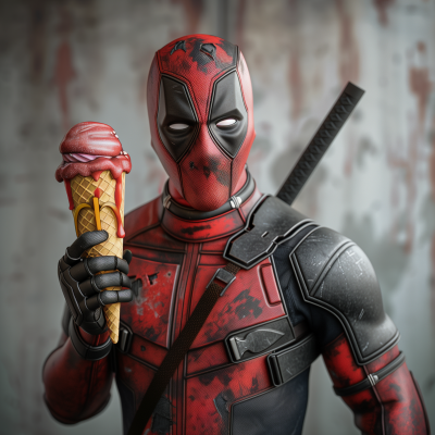 Deadpool with Ice Cream in McDonald’s T-Shirt