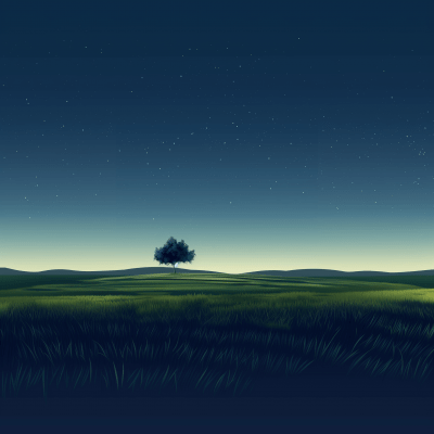 Flat Grass Landscape at Night