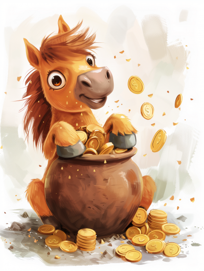 Surprised Horse with Pot of Money