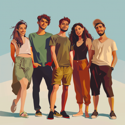 Group of Young Adults Cartoon Illustration