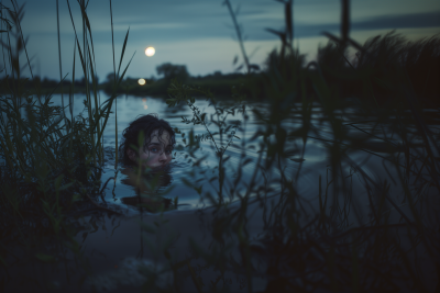 Moonlit Lake with Woman