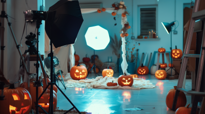 Halloween Pumpkin Family Photo in Studio