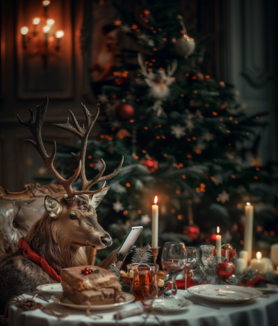 Deer with a Phone at Christmas