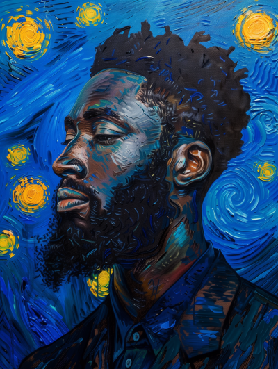 Contemporary 25 Years Black Man in Van Gogh Style