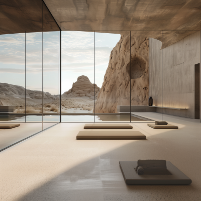 Luxury Gym Interior with Desert Landscape View