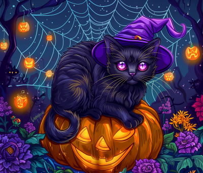 Halloween Cat on Pumpkin