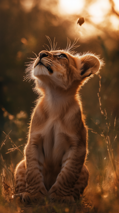 Lion Cub Playing in Cinematic Lighting