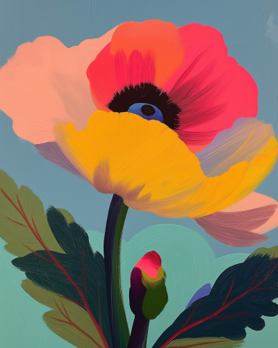 Minimalist Flower with Eyes Painting