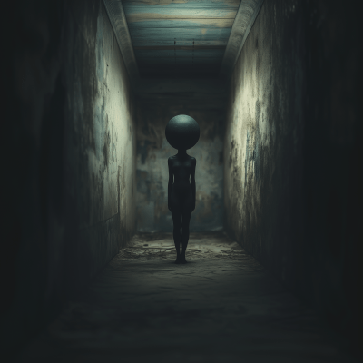 Mysterious Orb Shaped Humanoid in Surreal Environment