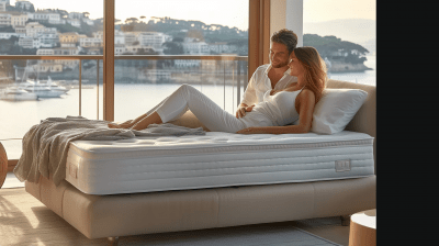 Young Couple on Luxury Bed Balcony