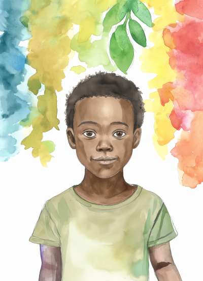 Curious 7-Year-Old African American Boy Character Sketch