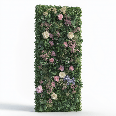 3D Rendering of a Tall Hedge Wall with Flowers