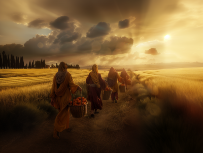 Biblical Women Gathering Harvest