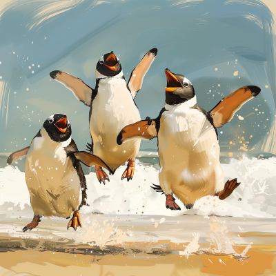 Happy Penguins on the Beach