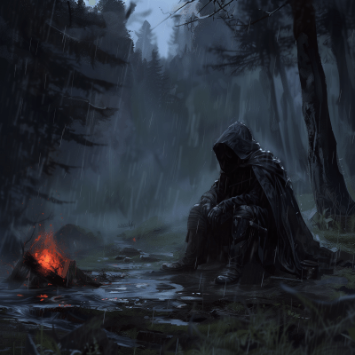 Sith Lord by Campfire in Forest
