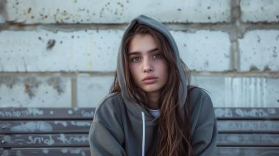 Worried Woman on Bench