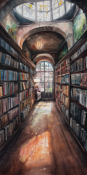 Cozy Bookstore Painting