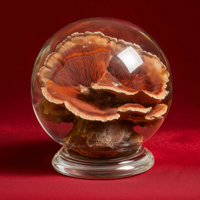 Red Ganoderma in glass ball